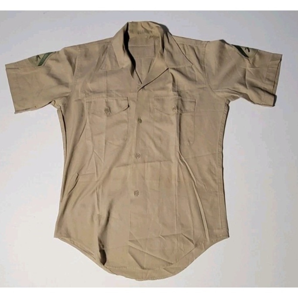 Vintage USMC Khaki Men's Short Sleeve Button Up Shirt Size Small LCPL Chevron